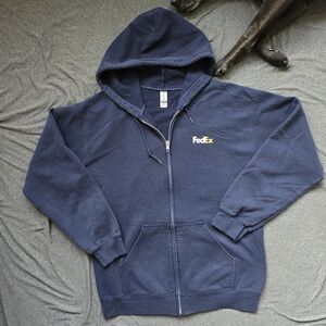 Gildan FedEx Logo Full Zip Hoodie Size Medium Fleece Lined